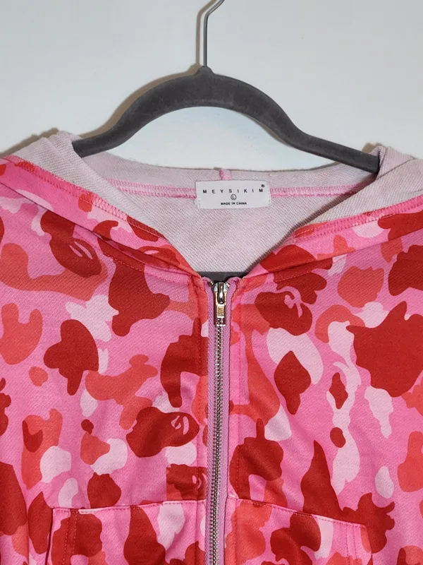 Meysi Kim Pink Camouflage Cropped Hoodie Jacket Size Large - Image 2