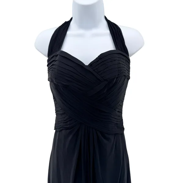 Tadashi Shoji Black Silk Halter Pleated Cocktail Dress Chiffon Gala LBD‎ Old Money 4 - Image 4