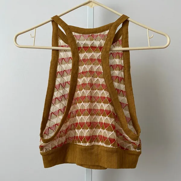 Intimately Free People Boho Geometric Knit Mesh Racerback Tank Top Small S Brown - Image 6