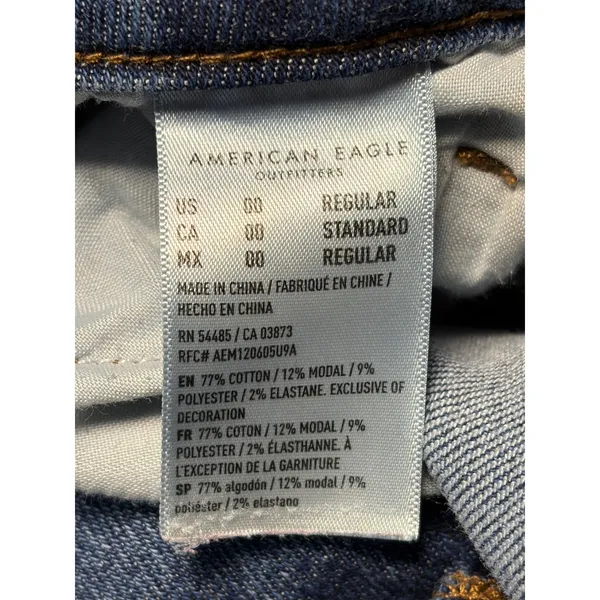 American Eagle Womens High Waisted Skinny Jeans Blue Ripped Raw Hem Size 00 Reg - Image 7