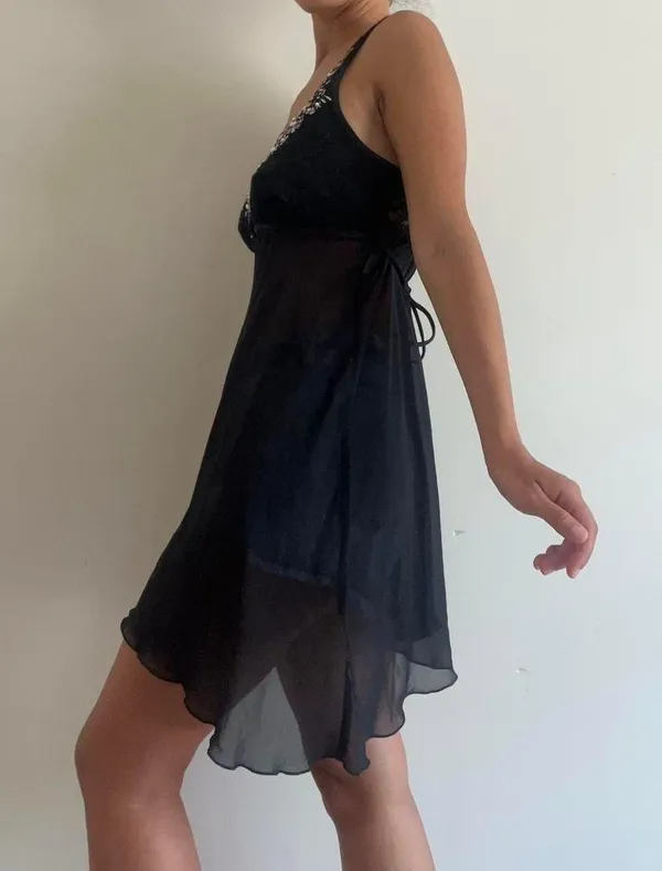 Linea Donatella Black Embellished Y2K Slip Dress Lingerie - Image 3