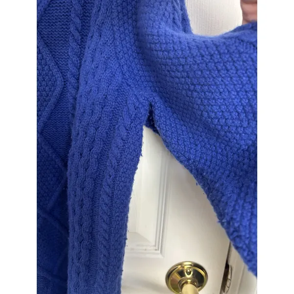 LL Bean Merino Wool Blend Royal Blue Cable Knit Button Front Cardigan XL - Image 7