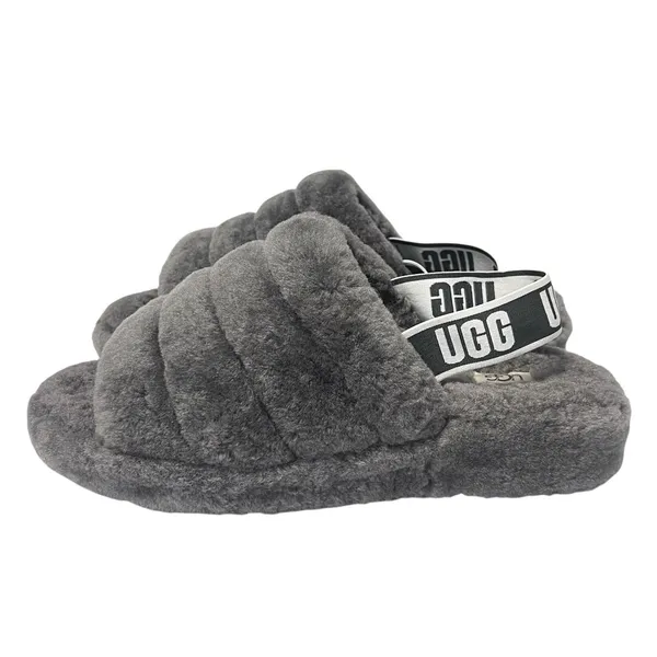 UGG Fluff Yeah Slide Fur Slippers Charcoal Grey Slingback Plush Women’s Size 11 - Image 3