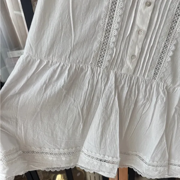 H&M mini dress lace embroidered pintuck ruffle short flutter sleeve ladder - Image 10