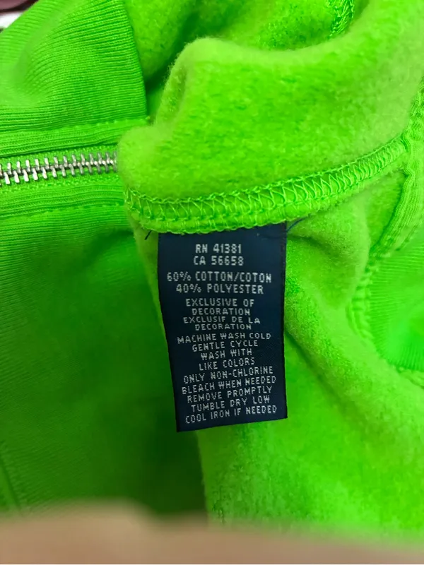 Ralph Lauren Bright Green Zip-Up Hoodie with Purple Polo size L - Image 7