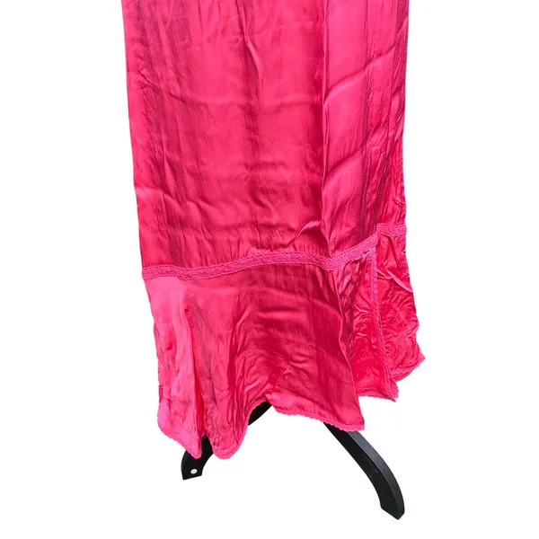 Aerie Hot Pink Satin Maxi Skirt Mermaid Ruffle Lace Trim Elastic Waist Small - Image 2