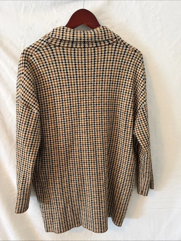 Zara Tan, Black and Cream Houndstooth Double-Breasted Pea Coat - Image 5
