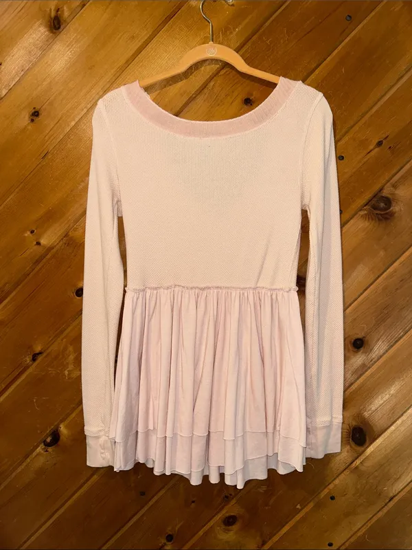 Vintage Free People long-sleeve waffle-knit babydoll lace accent top - Image 5