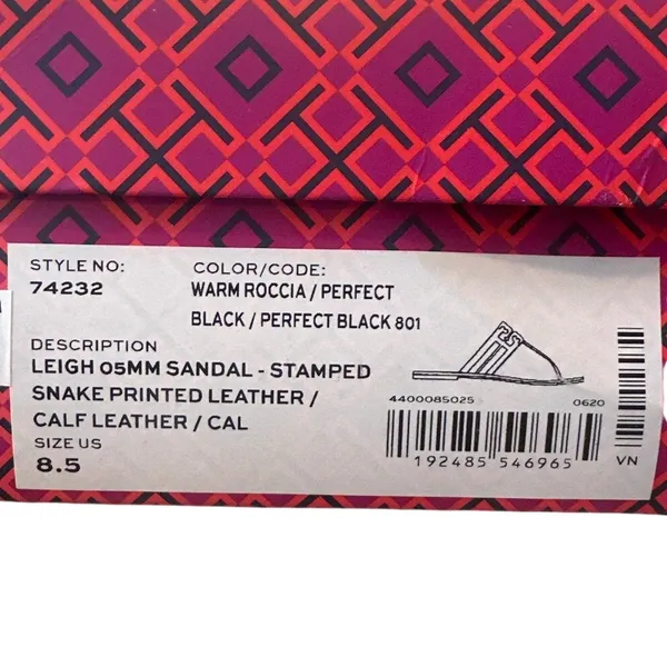 Tory Burch Leigh Thong Sandals 8.5‎ Roccia Snakeskin Black Logo - Image 14