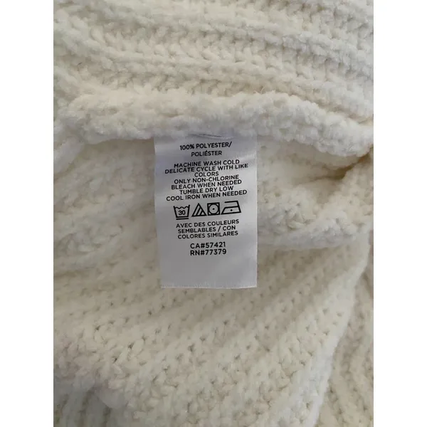 Chenille Turtleneck Chunky Oversize Sweater Winter White Sz XS - Image 7