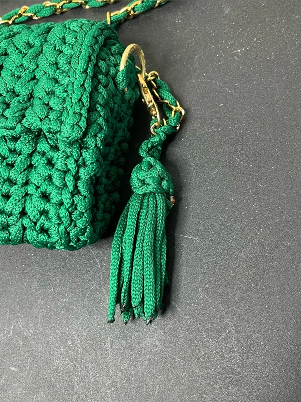 NEW Handmade Green Crochet Chain Strap Crossbody Purse Summer Boho Vacation - Image 6