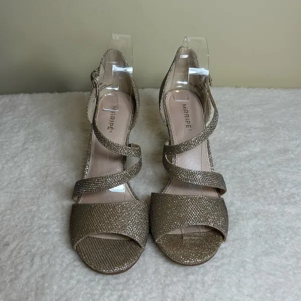 Maripé Heels Womens‎ 9 Gold Sloane Glitter Stiletto Wedding Formal Holiday Party - Image 3