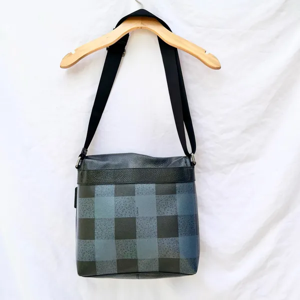 Coach | Charles Messenger Crossbody Buffalo Checker Flap Bag In Blue And Black - Image 6