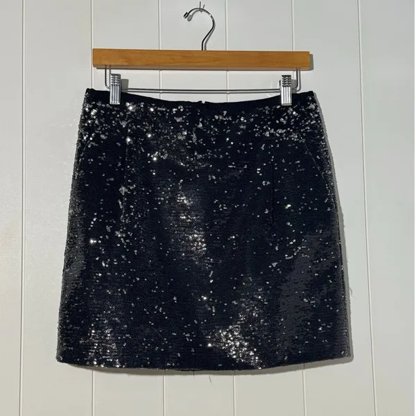 J.Crew Sequin Mini Skirt Size 6 Black Iridescent Party Holiday - Image 5