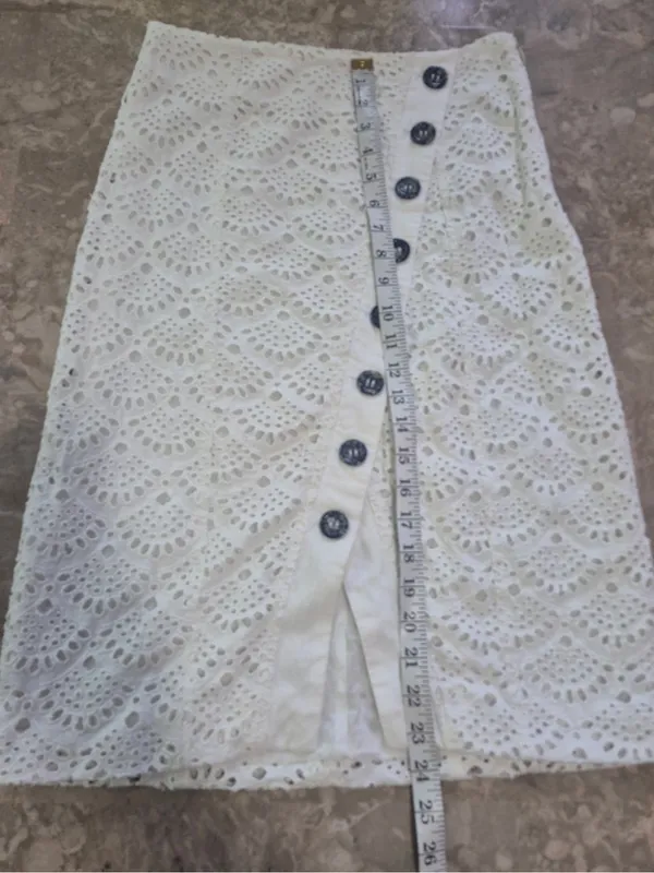 Tanya Taylor Cream Lace bohemian crochet Button-Front Women's midi Skirt size 2 - Image 13