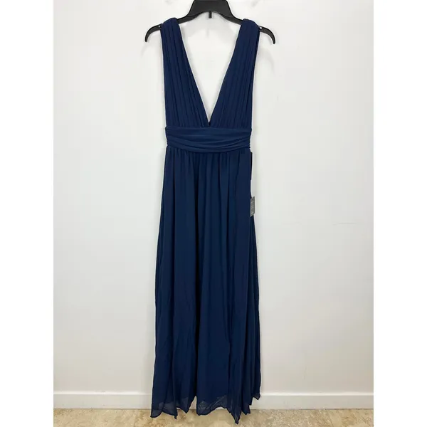 Lulus Heavenly Hues Navy Blue Maxi Dress Chiffon Bridesmaid Formal XS NWT - Image 5