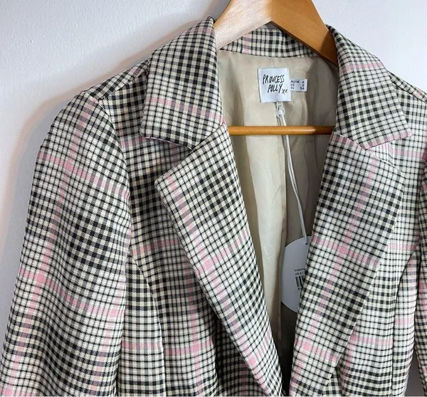 Princess Polly Classic Victoria Blazer Jacket plaid Black Pink Tan oversized 2 - Image 4