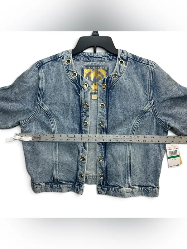 MICHAEL Michael Kors Denim Jacket Women’s L Light Wash Grommet Collar NWT $135 - Image 4