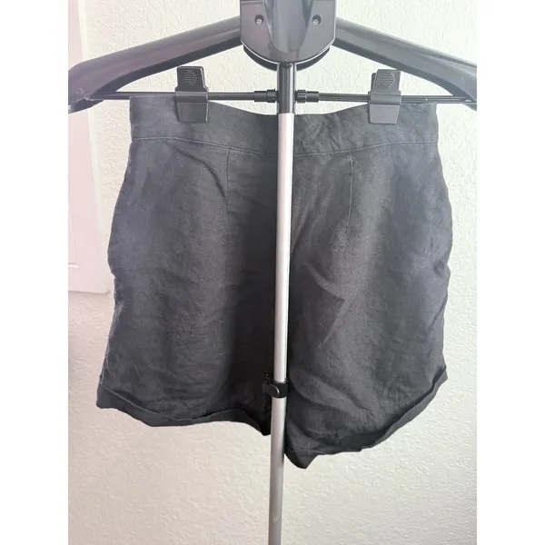 Bondi Born High Waisted Black Linen Blend Mini Shorts Size 2 - Image 2