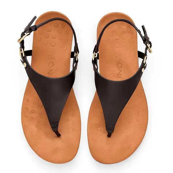 Vionic Kirra Black Leather Orthotic Ring Detail Comfort Thong Sandals Size 6 EUC - Image 3