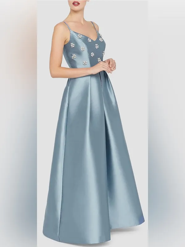 NEW Kay Unger Eloise Satin Floral-Embellished Ice blue Gown Sz 10 - Image 3