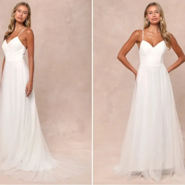 LULU's Bridal Wedding Romantic Flowy Dreamy Floral Lace Tulle Layered Ballgown - Image 5