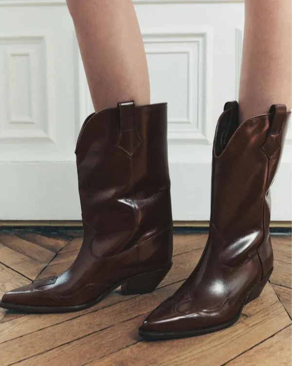 Zara burgundy leather western boots cowboy cowgirl boho ankle shoes - Image 7