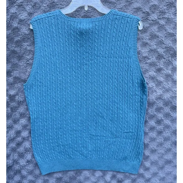 VTG LL Bean Cable Sweater Vest L-REG Wool/Cashmere Cable Knit Teal Green Preppy - Image 6