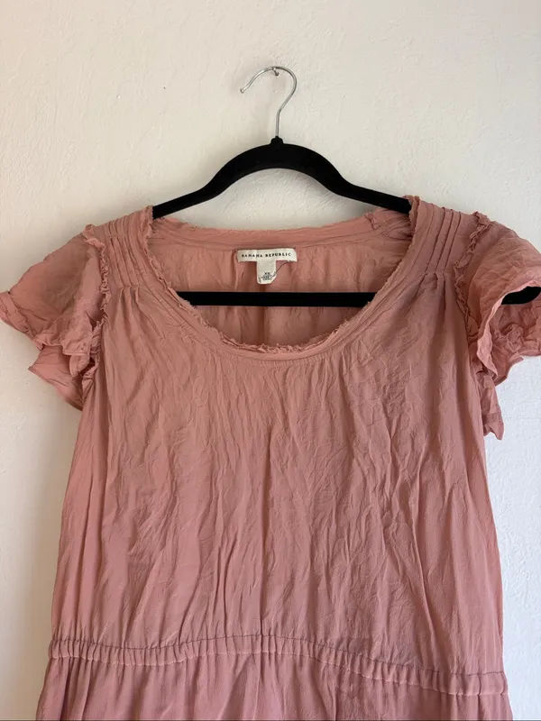 Banana republic silk dress flutter sleeve ruffle ladylike demure - Image 2