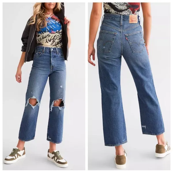 NWT Levi's Ribcage Straight‎ Ankle Jean Super HighRise Distressed Blue 29 x 27 - Image 2