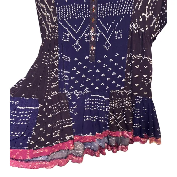 Free People Shibori Balloon Sleeve Tunic‎ Dress XS Patchwork Boho Hippie ~Flaw~ - Image 5