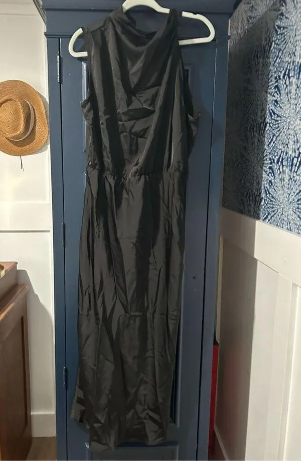 NEW Satin Elegant Sleeveless Mock Neck Cocktail Maxi Dress L - Image 3