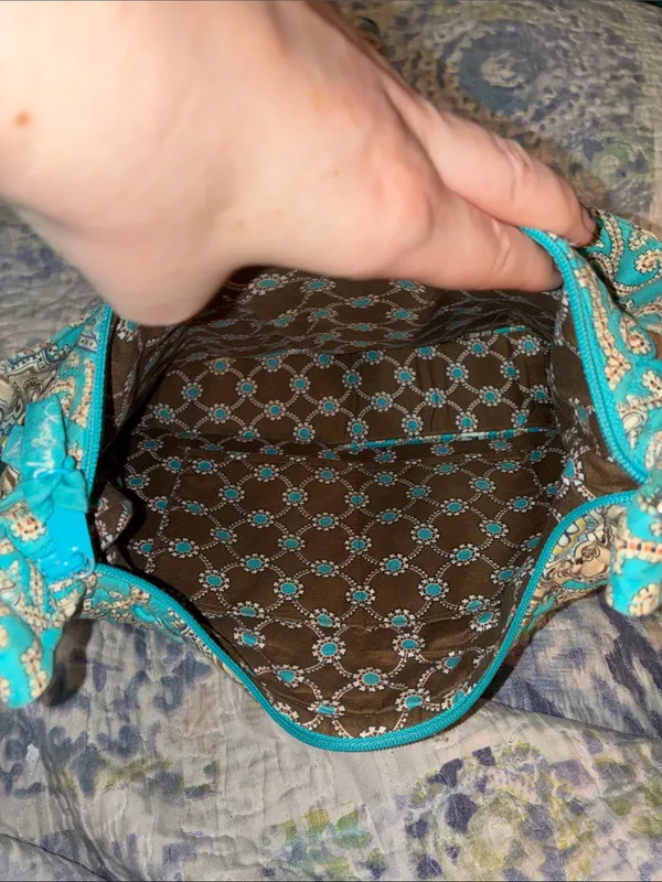 Vera Bradley Totally Turquoise Teal & Brown Tote Bag Shoulder Bag - Image 9