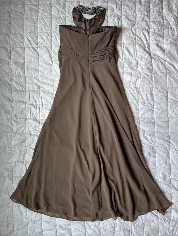 NWT LM Collection Brown / Taupe Beaded Halter Neck Empire Waist Formal Dress - 4 - Image 9