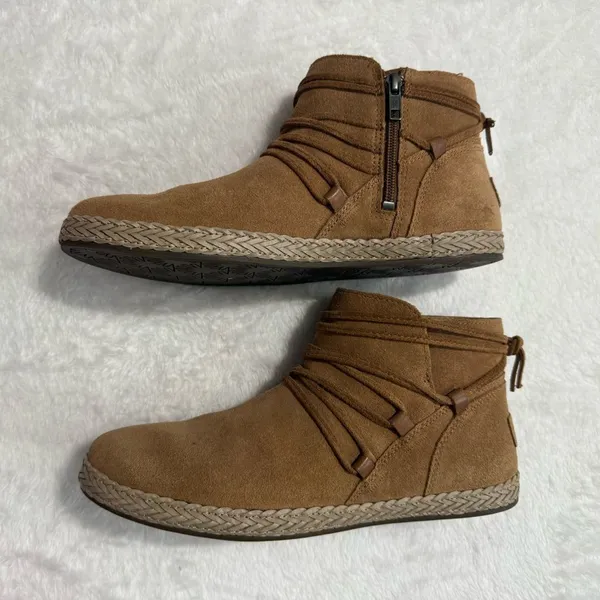 UGG Women's Rianne Chestnut Suede Braided Ankle Boots Short Booties Size 9.5 - Image 4