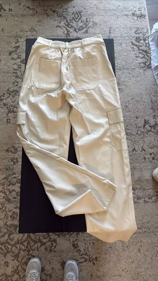Cream Leather Cargo Pants - Image 3
