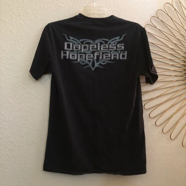 Dopeless Hopefiend Black Y2K style Grunge Streetwear Recovery Graphic Tee Tshirt Top Flames Wings #Goth #Punk #Skater #Emo Measurement in pics - Image 2