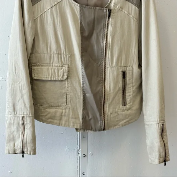 Apt. 9 Women’s Faux Leather Moto Style Zip Up‎ Jacket Windbreaker Cream Large - Image 6