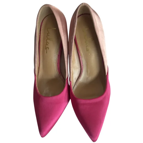 Lulus Lumii Satin Color Block Pumps Fuchsia Pink Blush Pointed Toe Heels sz 6.5 - Image 7