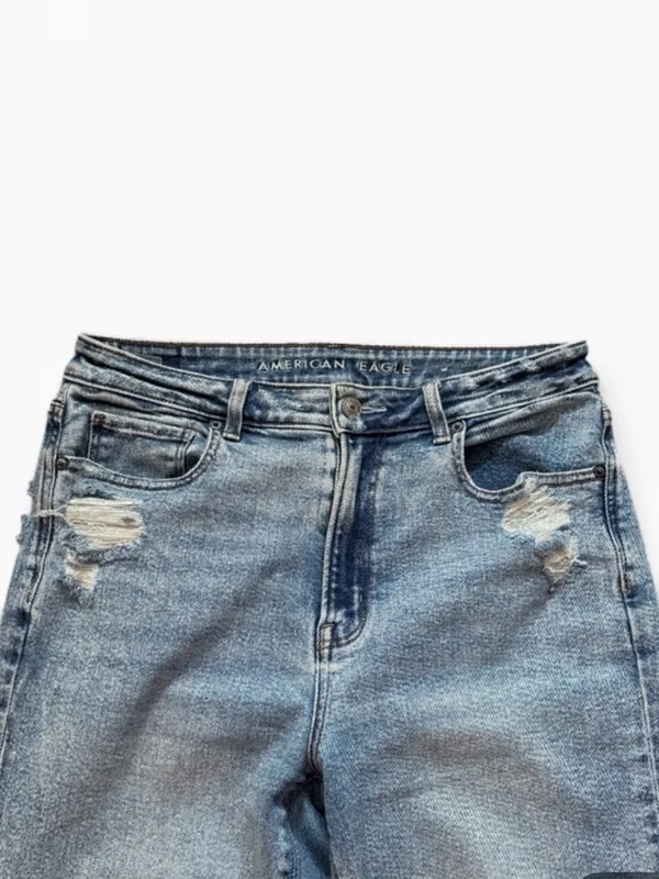 American Eagle Mom Jean High-Rise Stretchy Light Blue Distressed Women’s Size 8 - Image 3