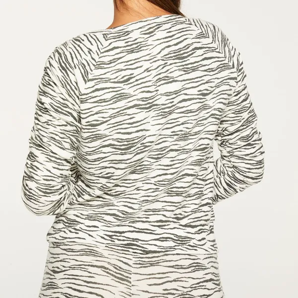 NWT Chaser BLISS KNIT SHIRRED RAGLAN PULLOVER XS Animal Prit Black White Y2k - Image 6
