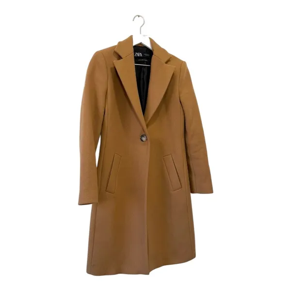 ZARA Camel Wool Blend Tailored Coat Italian Fabric Size XS - Image 3