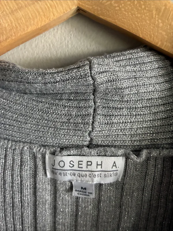 Joseph A Women’s M Silver Metallic Lurex Ribbed Cowl Neck Sweater Y2K - Image 2