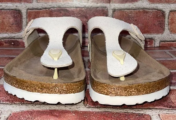 Pre-Owned Birkenstock Gizeh Canvas Vegan Thong Sandal Eggshell Beige Size 6 - Image 3