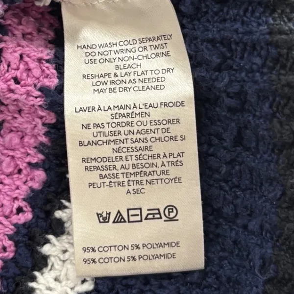Free People Navy Blue Striped Chunky Knit Polo V-Neck Sweater Large - Image 10
