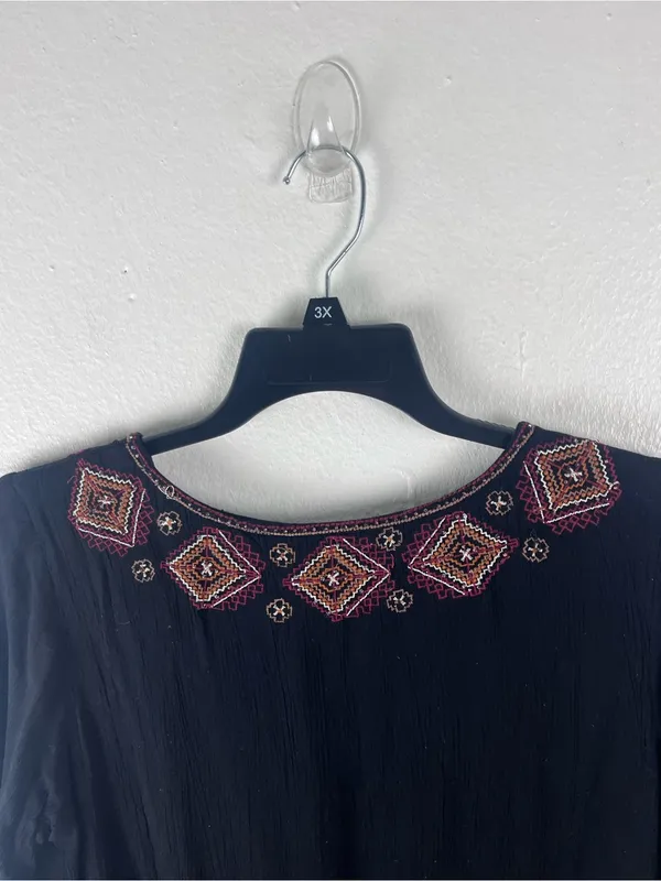 IDYLLWIND Hurst Black Embroidered Mini Dress Size Medium Western Festival Chic - Image 5