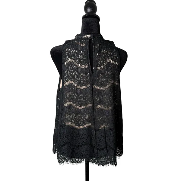 Fire Los Angeles Womens Black Lace Mesh Top Size L Mock‎ Neck Romantic Gothic Dark Feminine - Image 2
