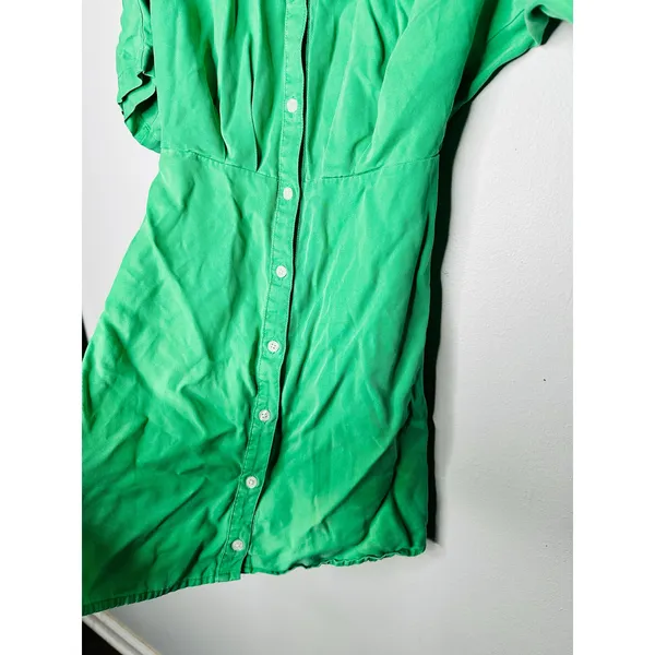 THAKOON COLLECTIVE Green Twill Short Sleeve Shirt Button Front Mini Dress Size 6 - Image 10