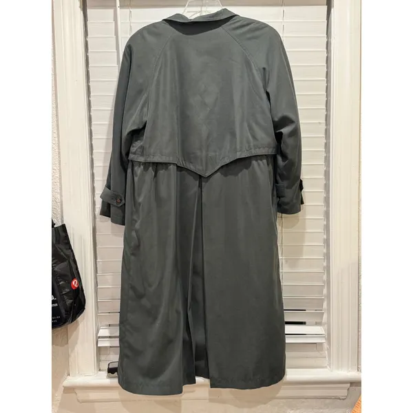 Vintage Trench Coat Womens Medium 10P Green Removable Wool Liner Long Theatre - Image 9