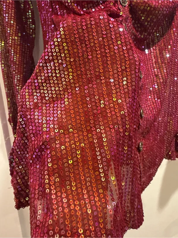 Free‎ People Magenta Sequin Long Sleeve Button Down Shirtee Top Size Small - Image 11